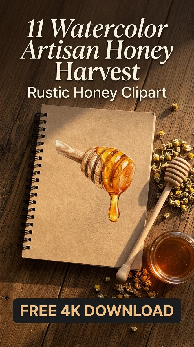 Free Honey Dipper PNG Clipart | Watercolor Food Illustration — Cottagecore Honey Clipart | Rustic Watercolor Bee watercolor clipart