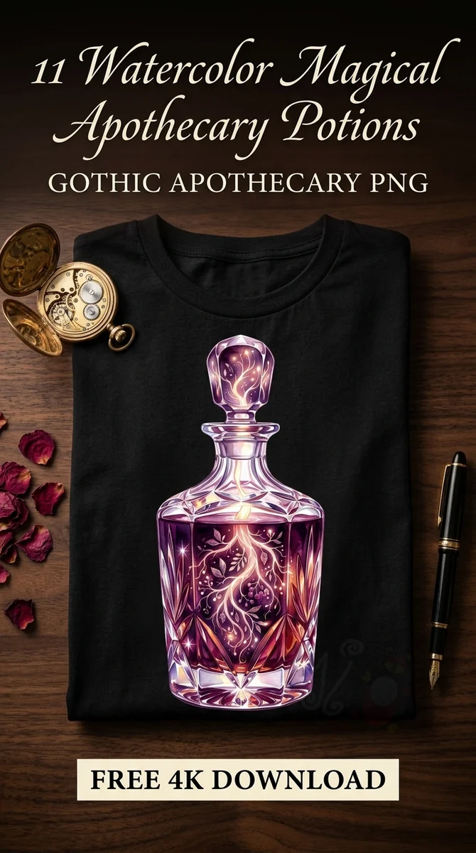 Free Botanical Elixir Clipart | Crystal Apothecary Potion PNG — Dark Academia | Witchy Apothecary Clipart PNG watercolor clipart
