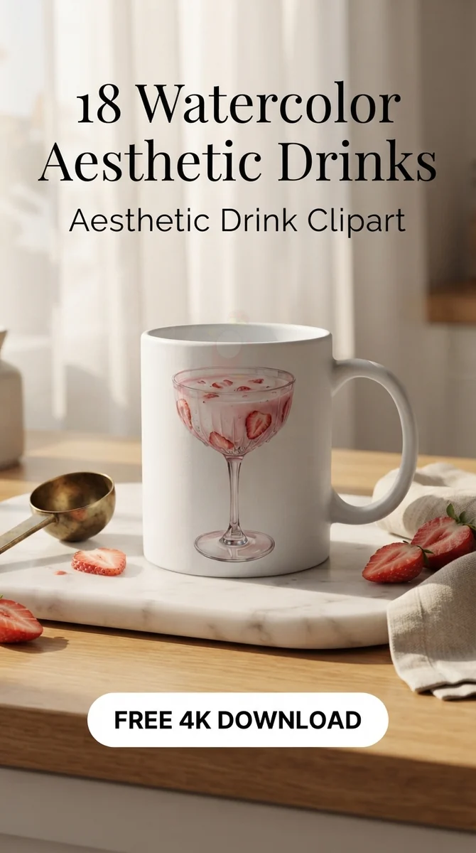 Free Strawberry Milk PNG | Cute Dessert Drink Clipart — Home Cafe Aesthetic | Watercolor Drink Clipart watercolor clipart