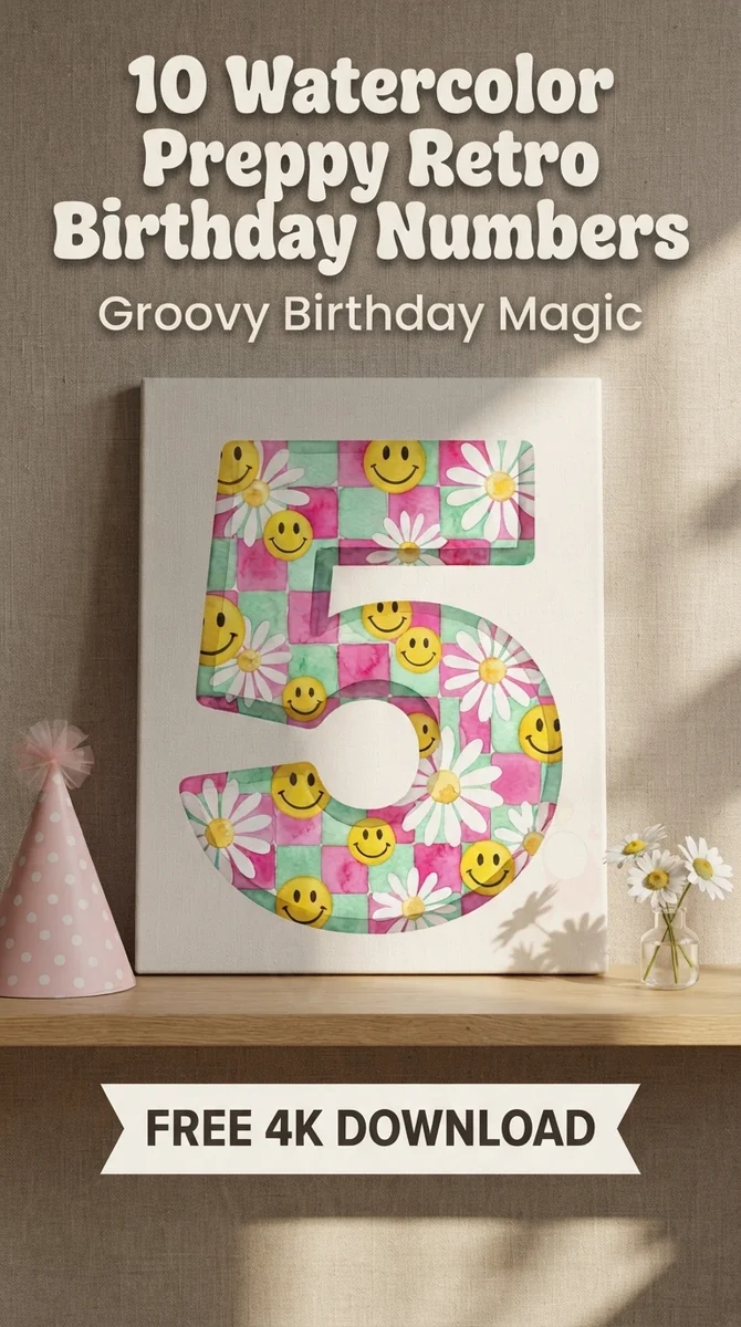 Free Pastel Checker Number 5 PNG | Retro Preppy Clipart — Preppy Retro Birthday | Groovy Y2K Clipart PNGs watercolor clipart