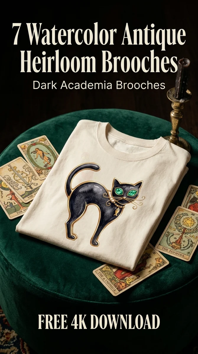 Free Black Cat Brooch PNG | Vintage Feline Jewelry Clipart — Dark Academia | Vintage Brooch Clipart watercolor clipart