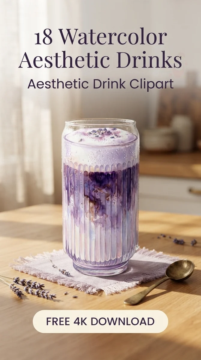 Free Lavender Latte PNG | Watercolor Glassware Clipart — Home Cafe Aesthetic | Watercolor Drink Clipart watercolor clipart