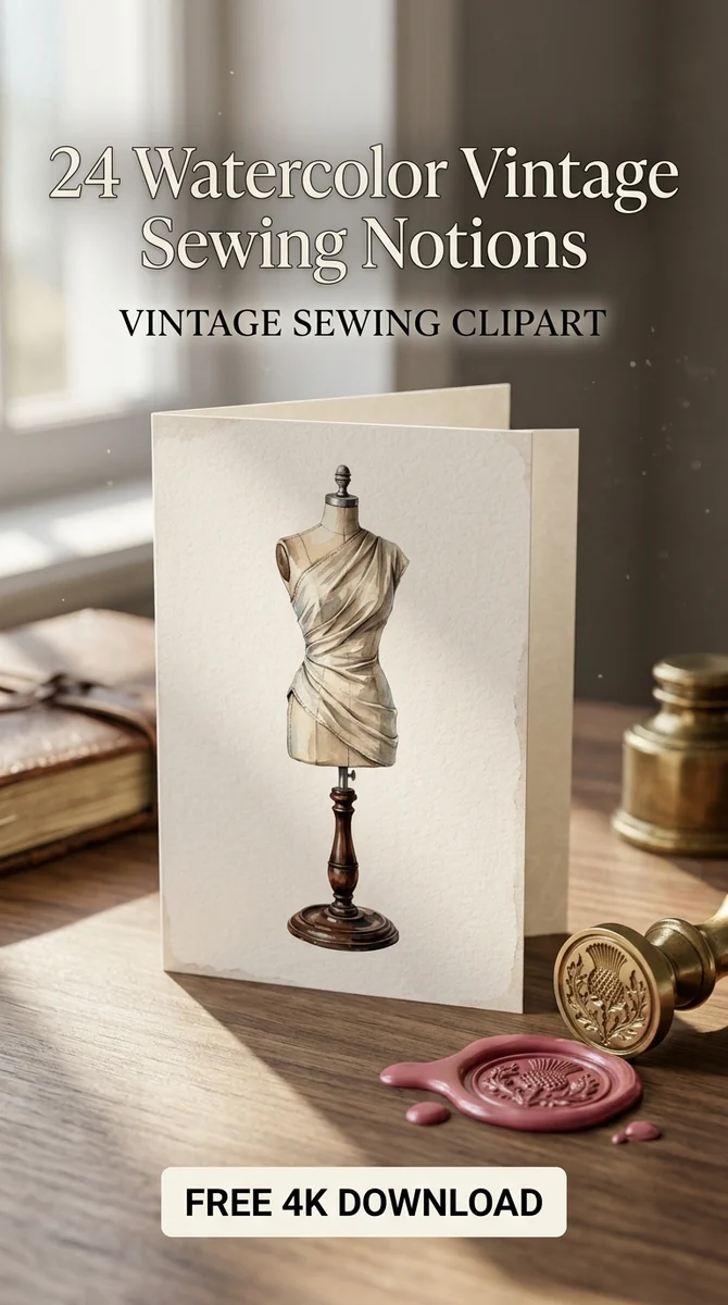 Free Vintage Dress Form Mannequin PNG | Classic Tailor Dummy Clipart — Vintage Sewing Clipart | Haberdashery PNG watercolor clipart