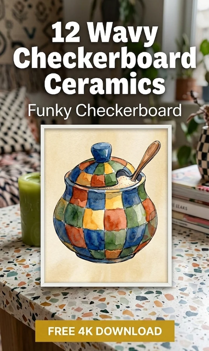 Free Wobbly Sugar Bowl PNG | Vintage Ceramic Clipart β Imperfect Checkerboard Ceramics | Eclectic Clipart watercolor clipart