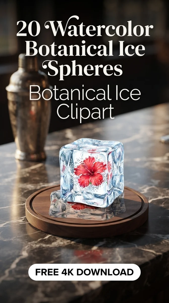 Free Hibiscus Ice Cube PNG | Frozen Red Flower Clipart — Botanical Ice Spheres | Floral Cocktail Clipart watercolor clipart