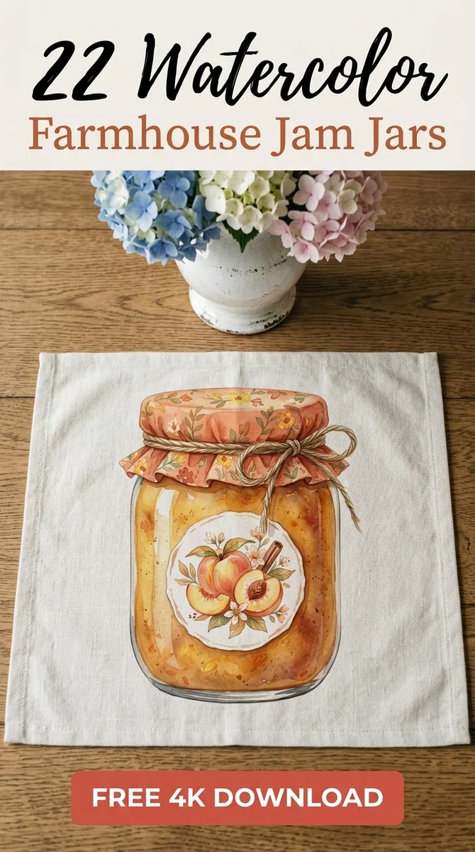 Free Peach Jam PNG | Cottagecore Canning Clipart — Cottagecore Jam Jar Clipart | Rustic Farmhouse PNG watercolor clipart