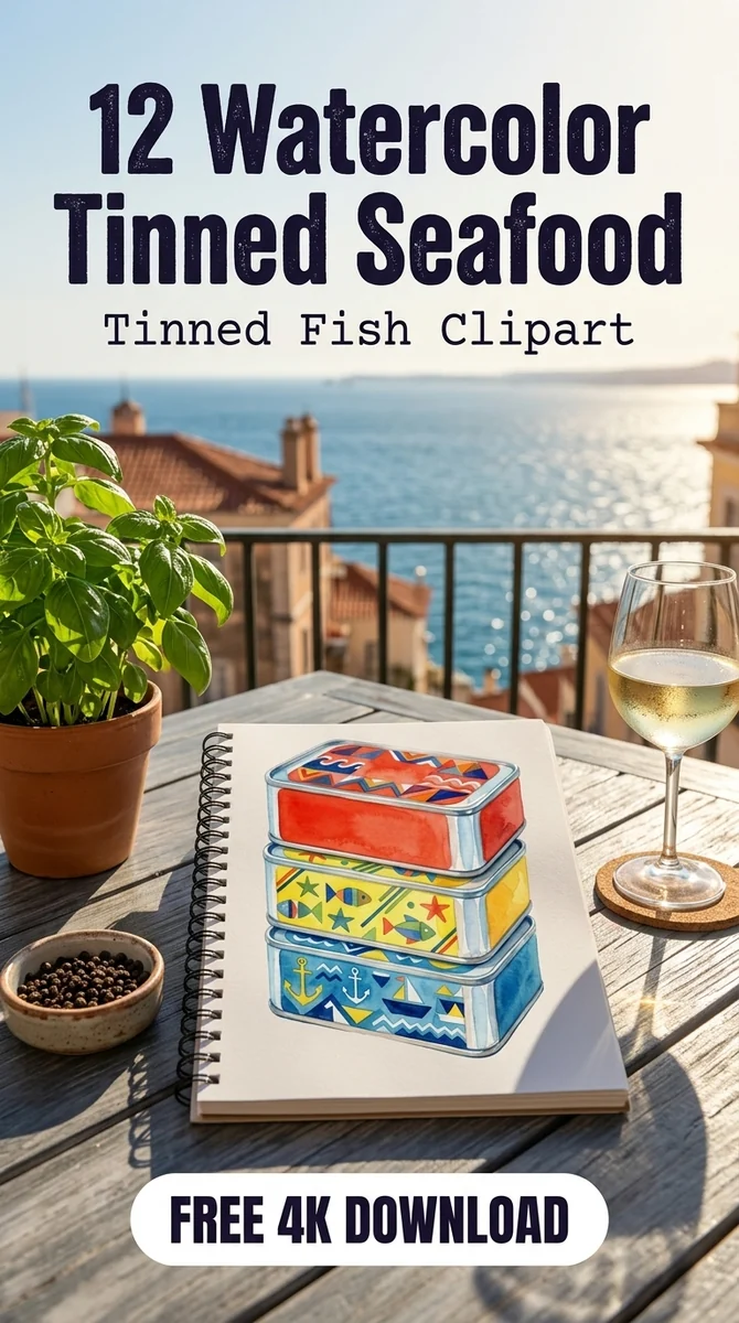 Free Retro Pantry Tin Stack PNG | Vintage Conservas Clipart β Sardine Girl Summer | Tinned Fish Clipart PNG watercolor clipart