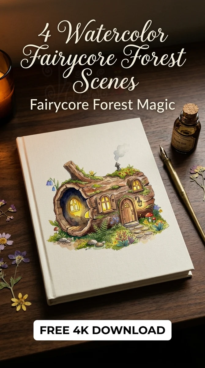 Free Fairy House PNG | Forest Log Cabin Cottage Clipart — Fairycore Forest | Whimsical Watercolor Clipart watercolor clipart