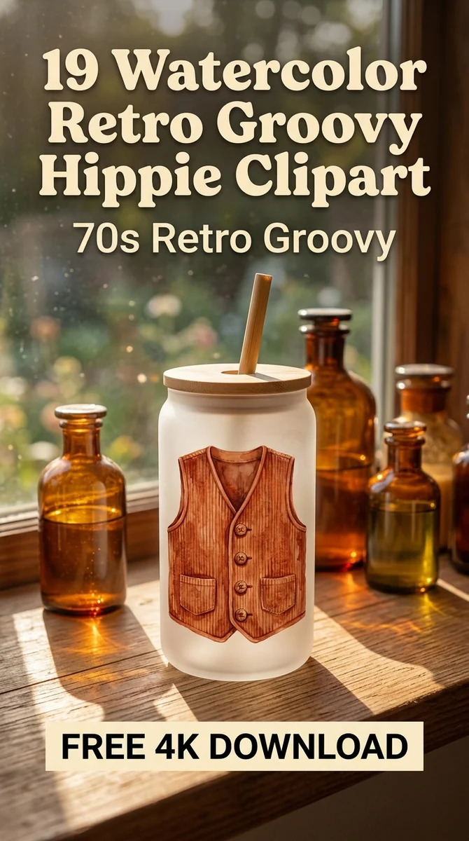 Free Corduroy Vest Clipart | Retro Boho Sleeveless Jacket PNG — Retro Groovy Clipart | Hippie 70s PNG watercolor clipart