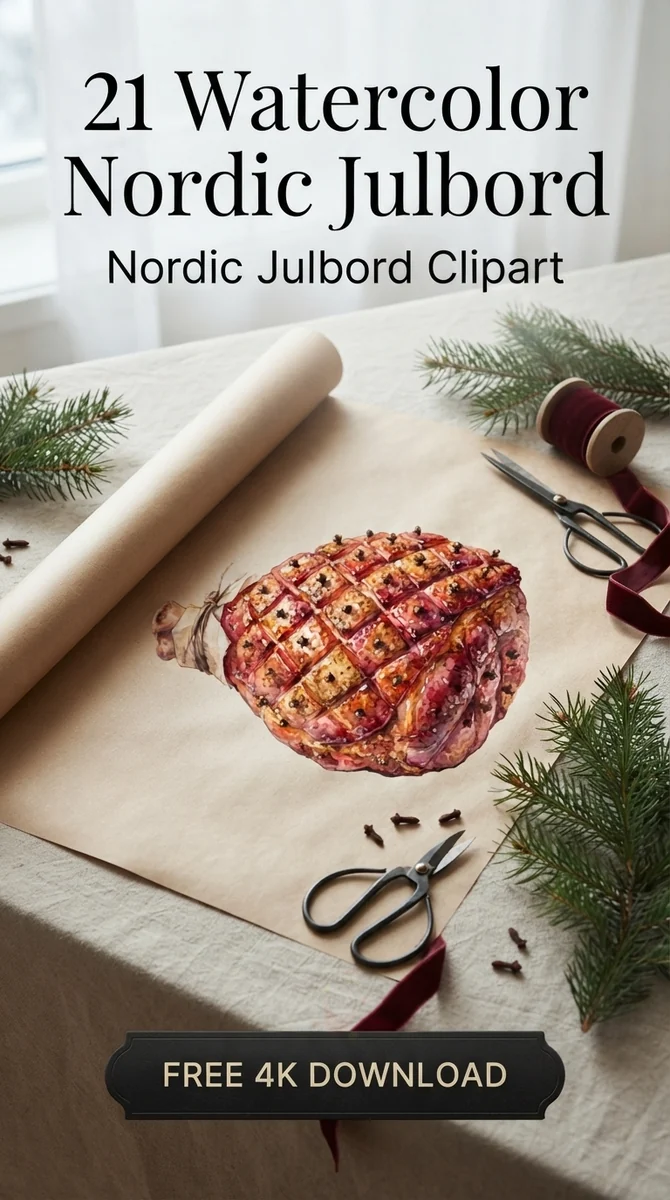Free Julskinka Ham PNG | Swedish Christmas Roast Clipart Art — Nordic Christmas Clipart | Hygge Julbord PNG watercolor clipart