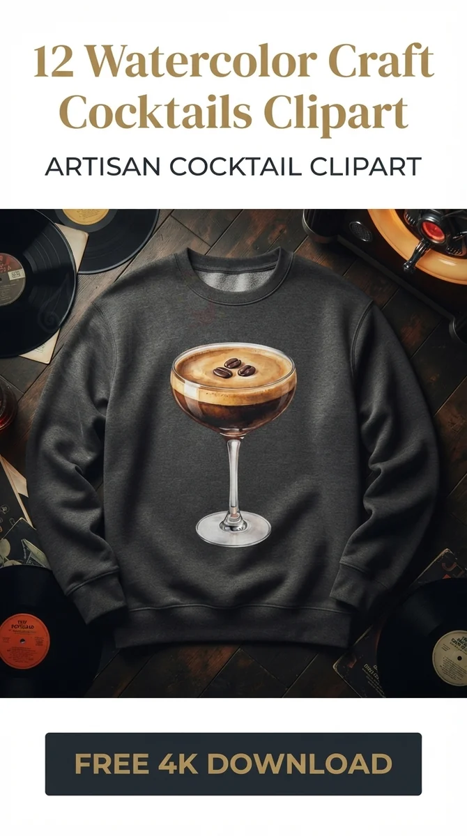 Free Espresso Martini PNG | Watercolor Coffee Cocktail Clipart — Craft Cocktails | Watercolor Bar Menu PNGs watercolor clipart