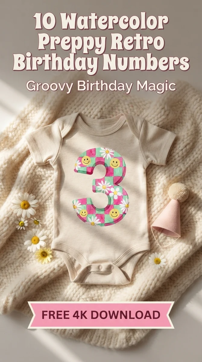 Free Y2K Aesthetic Number 3 PNG | Preppy Retro Clipart — Preppy Retro Birthday | Groovy Y2K Clipart PNGs watercolor clipart