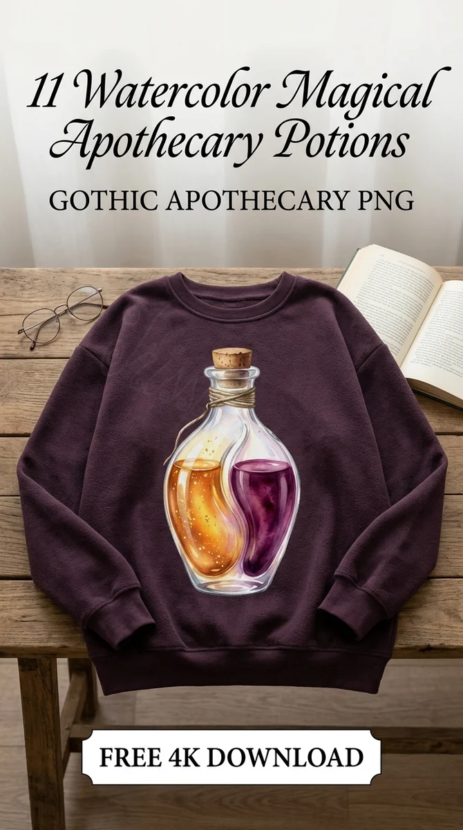 Free Alchemy Flask Clipart | Dual Magic Elixir Bottle PNG — Dark Academia | Witchy Apothecary Clipart PNG watercolor clipart