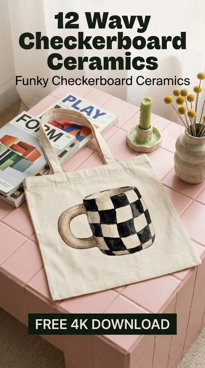 Free Wavy Checkerboard Mug PNG | Funky Ceramic Clipart — Imperfect Checkerboard Ceramics | Eclectic Clipart watercolor clipart