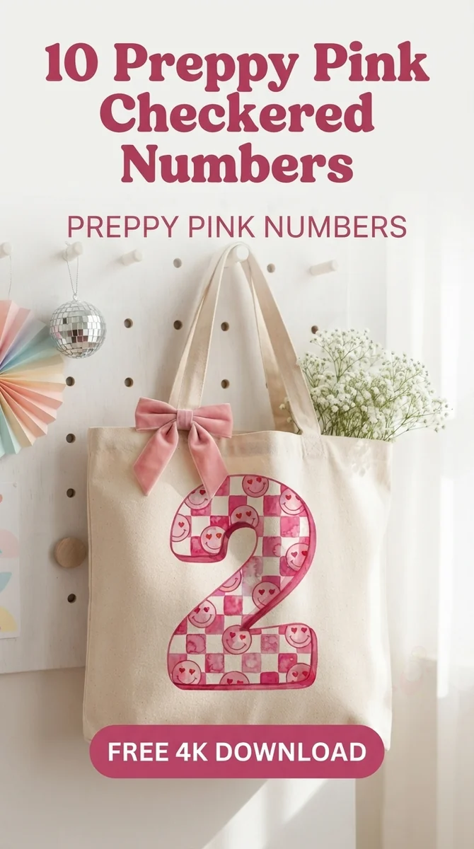 Free Pink Coquette Number 2 PNG | Checkered Smiley Face Clipart — Preppy Pink Checkered Numbers | Y2K Birthday PNG watercolor clipart