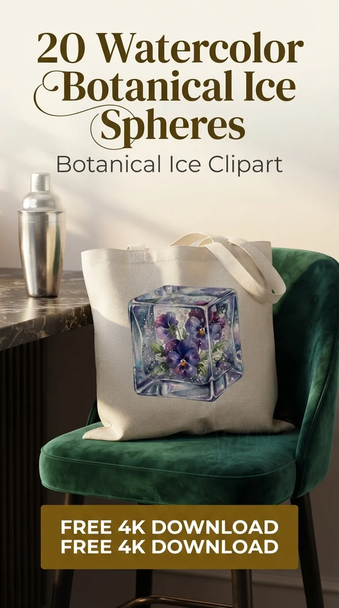 Free Pansy Ice Cube PNG | Violet Frozen Flower Clipart — Botanical Ice Spheres | Floral Cocktail Clipart watercolor clipart