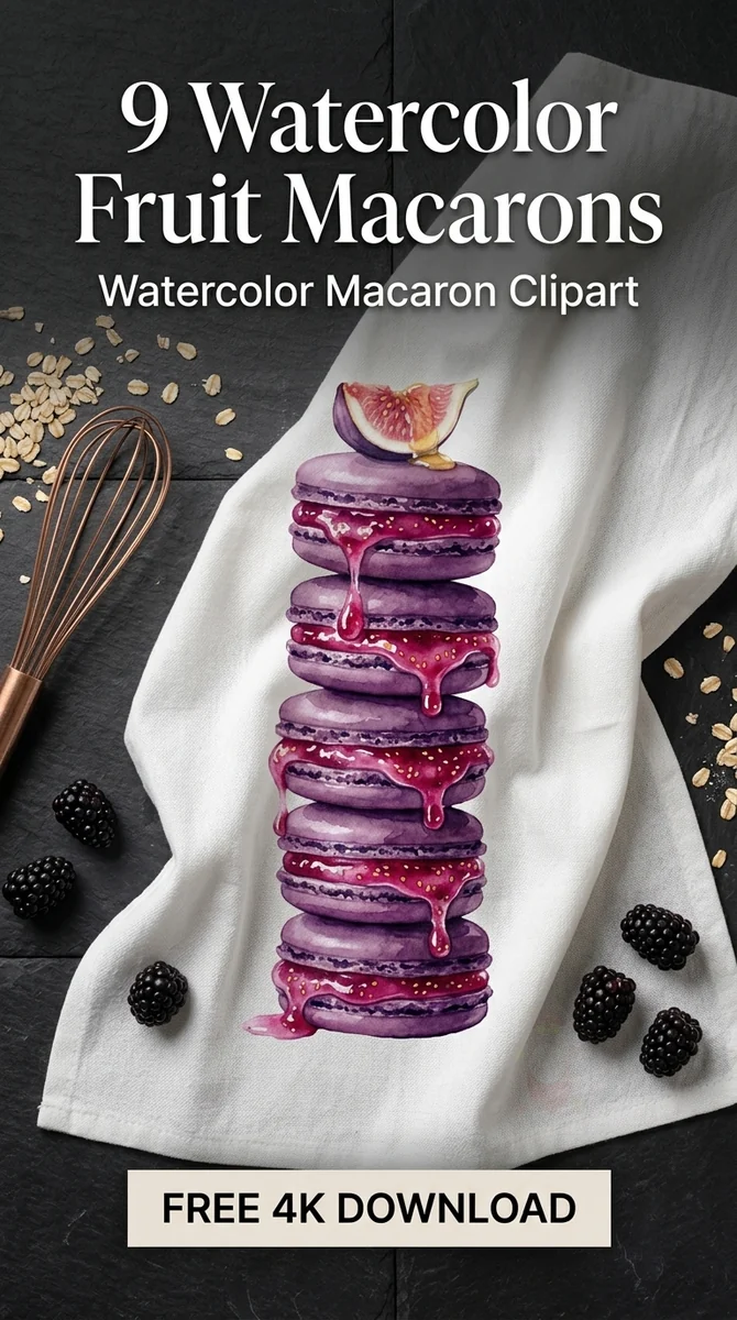 Free Fig Macaron PNG | Purple Dripping Dessert Clipart β French Patisserie Clipart | Watercolor Macaron PNG watercolor clipart