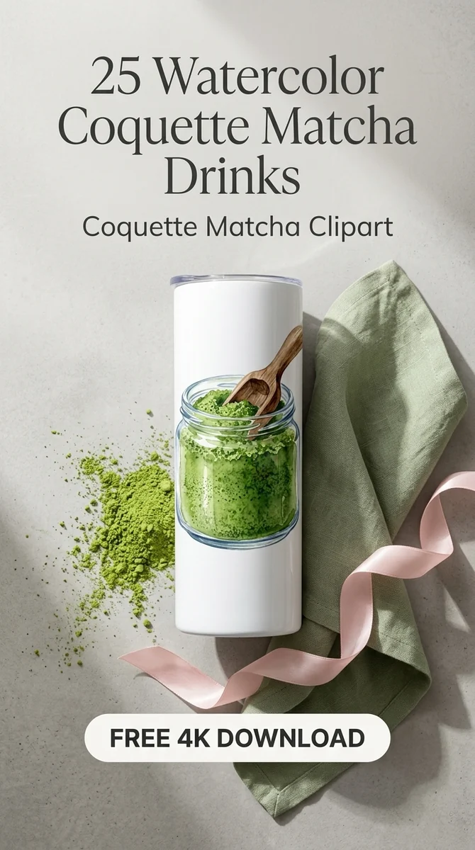 Free Watercolor Matcha Powder Jar PNG | Green Tea Clipart — Coquette Matcha Latte | Soft Girl Cafe Clipart PNG watercolor clipart