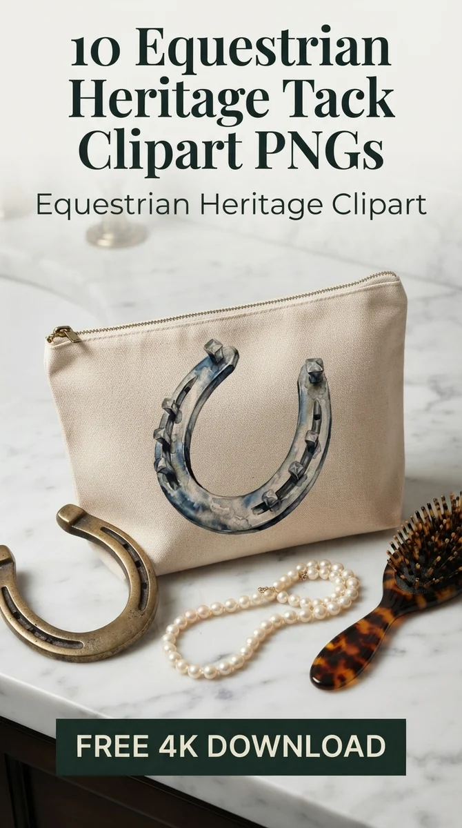 Free Lucky Horseshoe PNG Clipart | Realistic Metal Equestrian Art — Equestrian Clipart | Old Money Vintage Tack PNG watercolor clipart