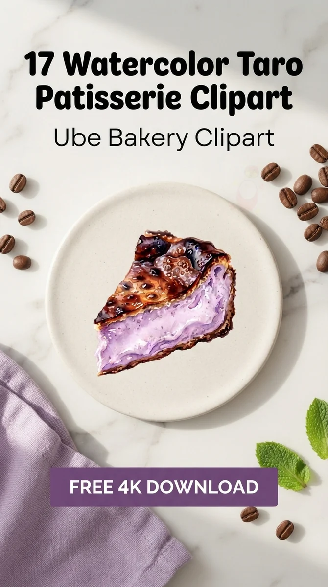 Free Taro Cheesecake PNG | Purple Cake Slice Illustration — Taro Patisserie | Ube Dessert Clipart PNG watercolor clipart