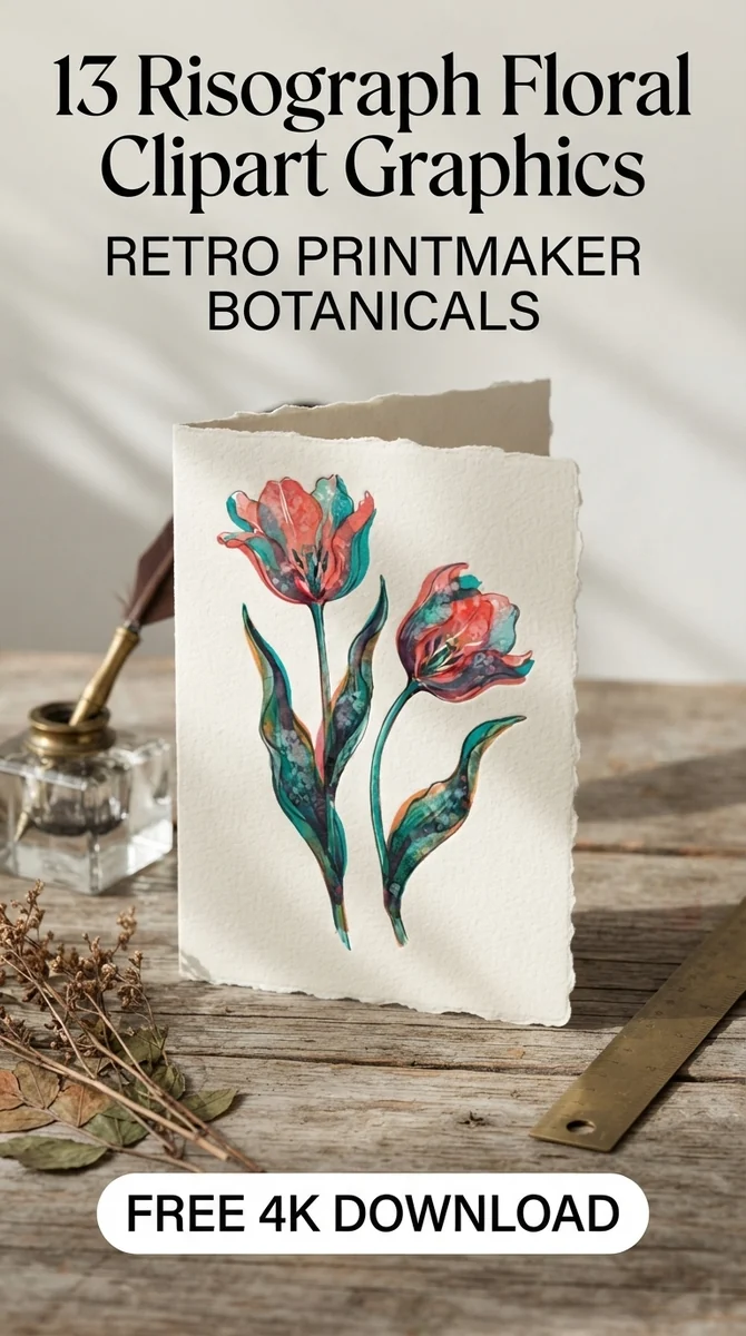 Free Overlapping Ink Blossom PNG | Riso Floral Clipart — Risograph Floral Clipart | Retro Riso Art PNG watercolor clipart