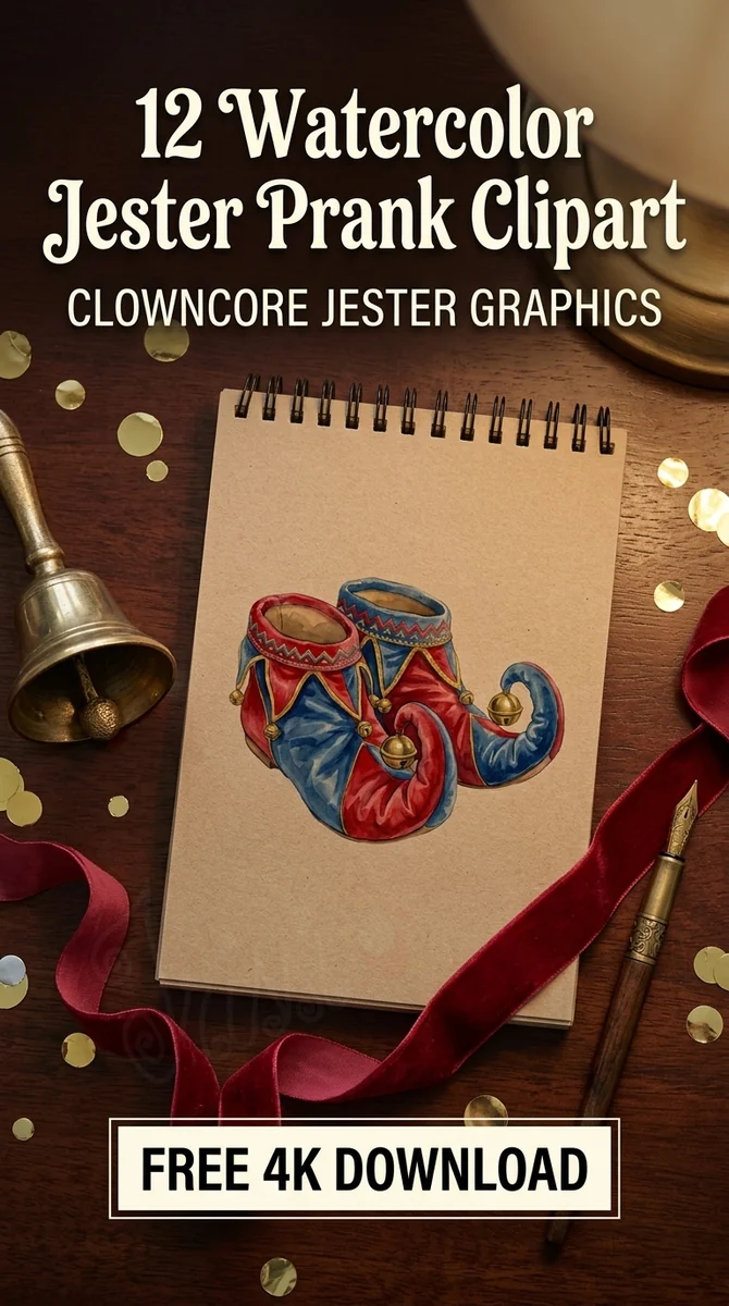 Free Jester Slippers PNG | Red and Blue Costume Shoes Clipart — Clowncore Aesthetic | Jester & Prank Clipart watercolor clipart