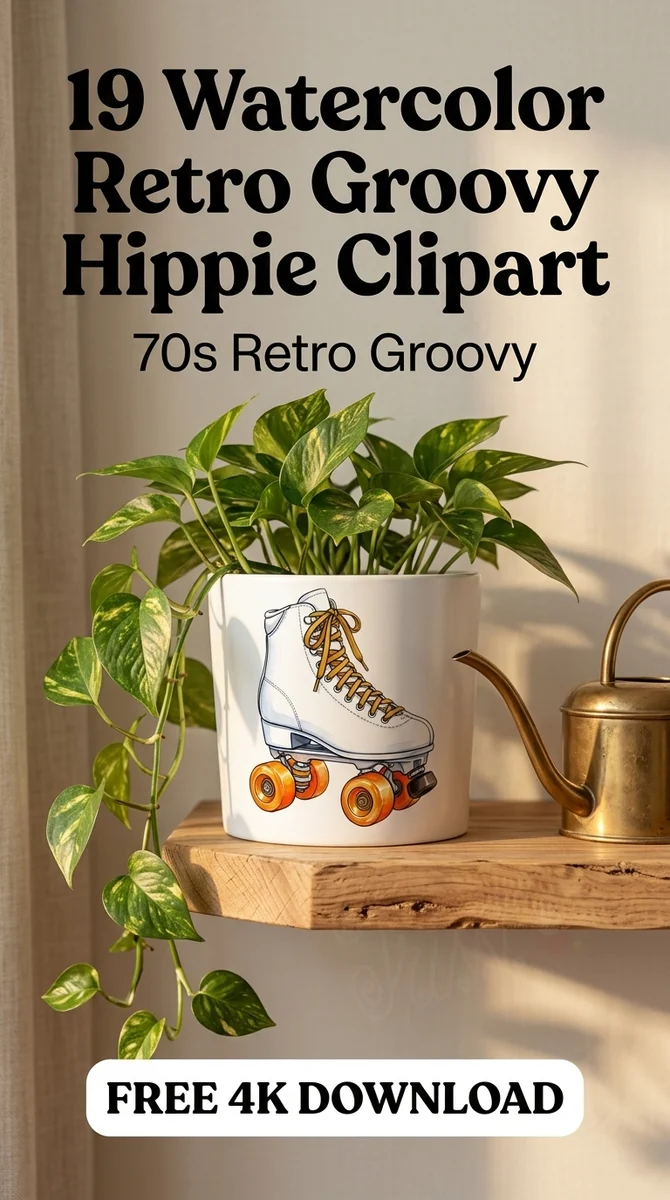 Free Retro Roller Skate Clipart | 70s Roller Derby PNG — Retro Groovy Clipart | Hippie 70s PNG watercolor clipart