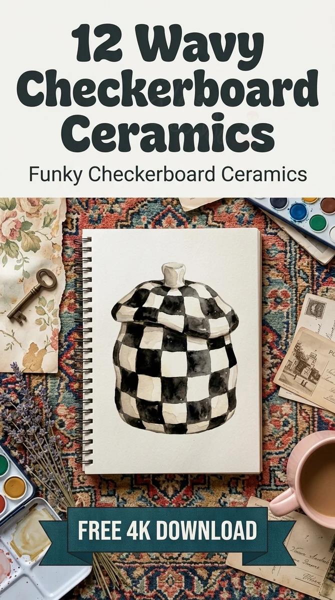 Free Funky Cookie Jar PNG | Hand-Painted Grid Art β Imperfect Checkerboard Ceramics | Eclectic Clipart watercolor clipart