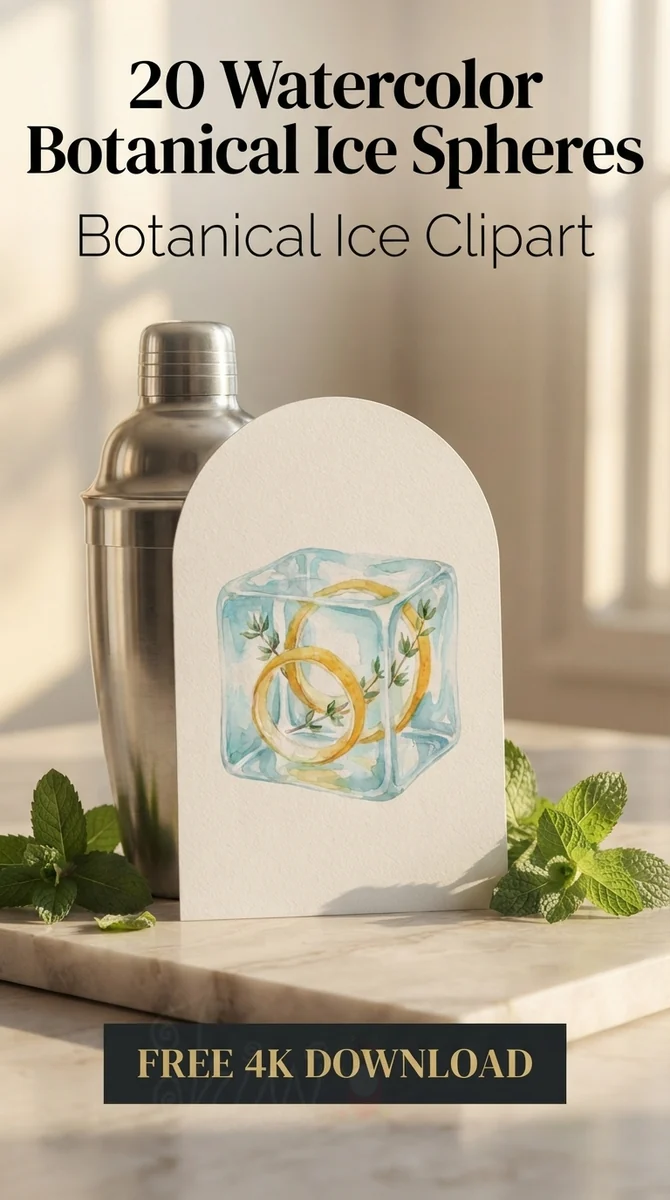 Free Citrus Herb Ice Cube PNG | Watercolor Cocktail Clipart — Botanical Ice Spheres | Floral Cocktail Clipart watercolor clipart
