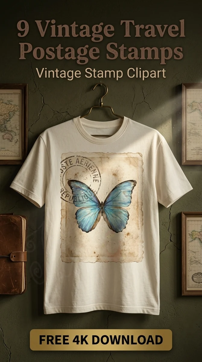 Free Blue Butterfly PNG | Vintage Insect Stamp Clipart β Vintage Travel Ephemera | Postage Stamp Clipart watercolor clipart