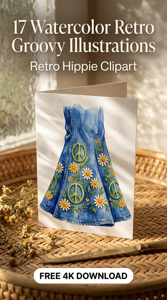 Free Vintage Bell Bottoms PNG | Hippie Jeans Clipart — Retro Groovy Clipart | Hippie Aesthetic PNG watercolor clipart
