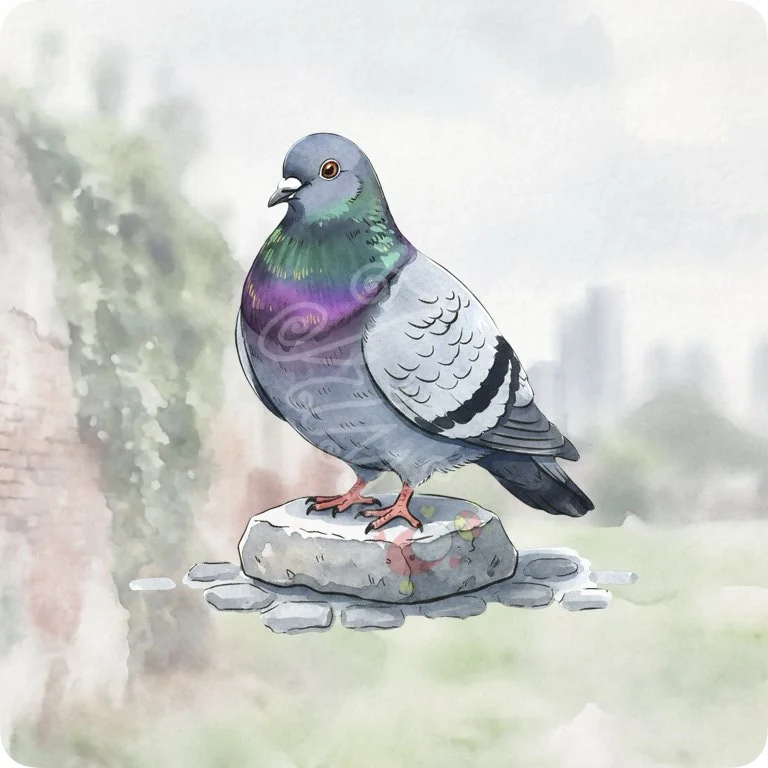 Free Colorful Pigeon PNG | Iridescent City Bird Watercolor Clipart — Urban Wildlife Watercolor Clipart City Animal PNG watercolor clipart