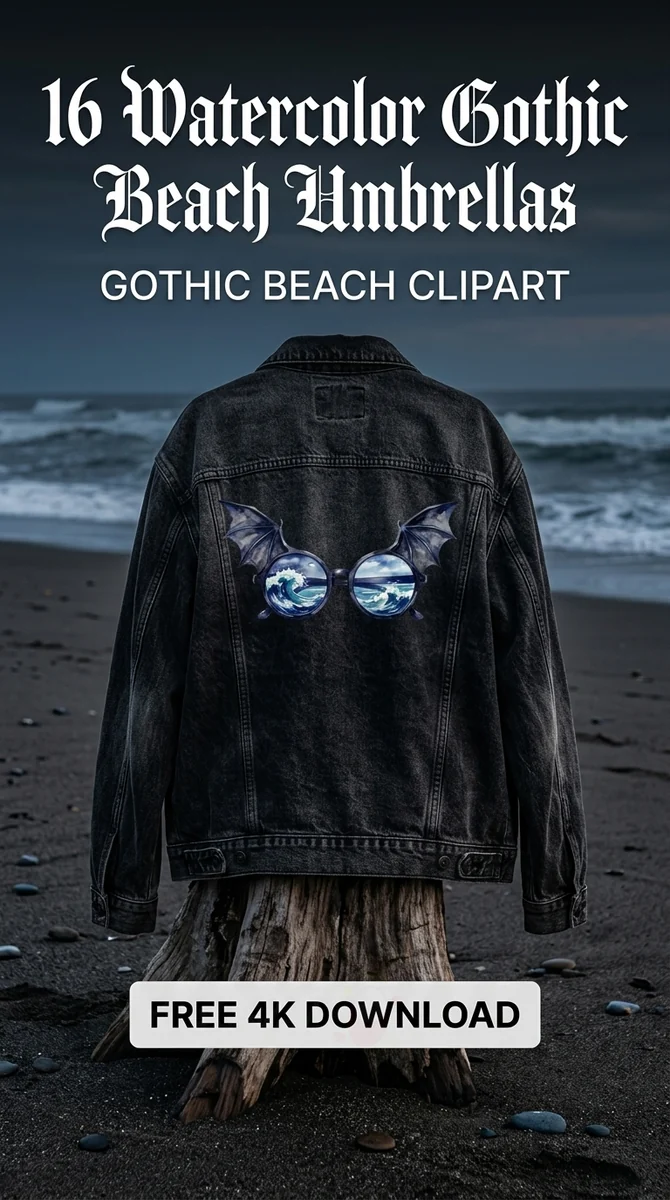 Free Bat Sunglasses PNG | Spooky Gothic Beach Clipart — Summerween Clipart | Gothic Beach PNG watercolor clipart
