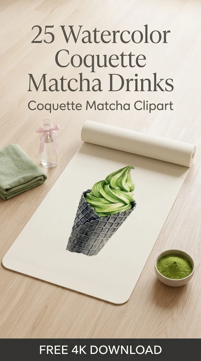 Free Artisanal Matcha Ice Cream PNG | Black Waffle Cone Clipart — Coquette Matcha Latte | Soft Girl Cafe Clipart PNG watercolor clipart