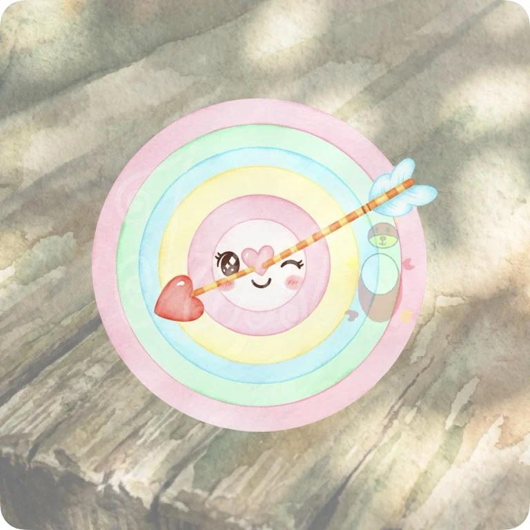 Free Cute Smiling Target PNG | Kawaii Archery Clipart — Watercolor Archery Clipart | Sports & Fantasy PNGs watercolor clipart