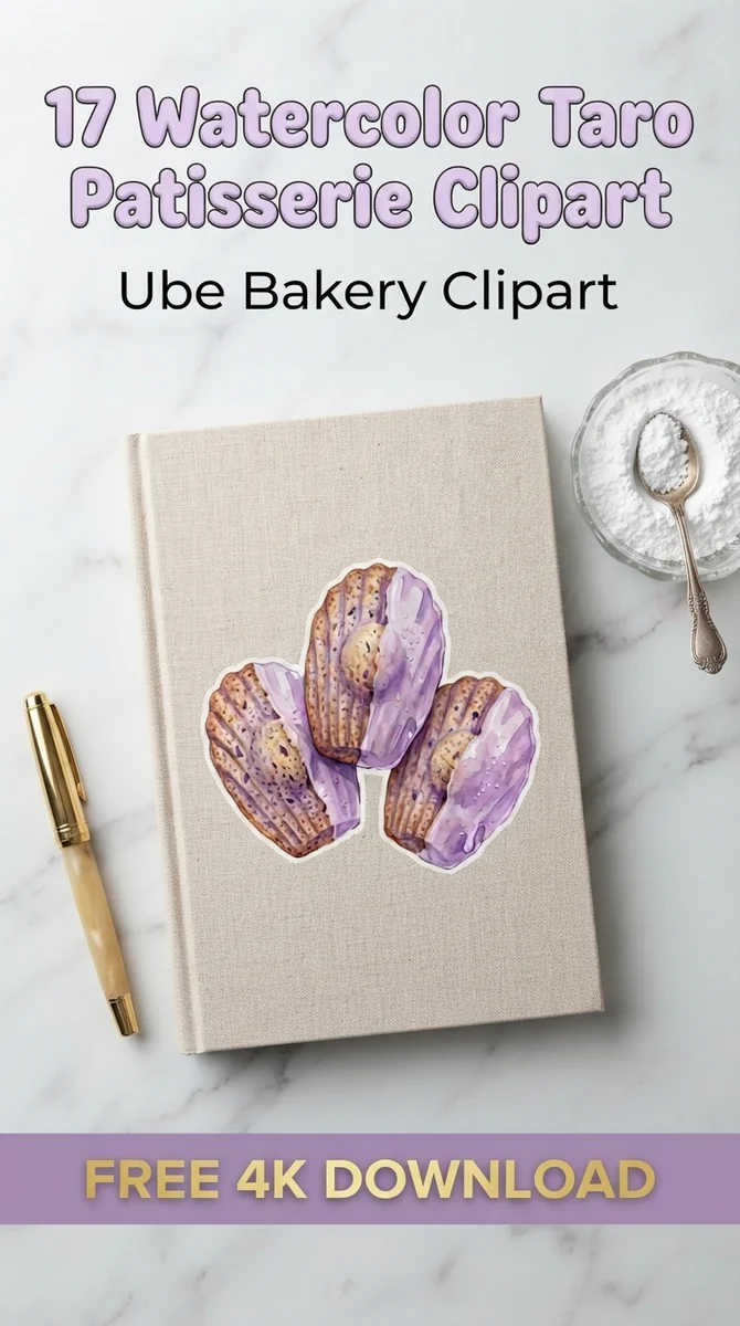 Free Ube Madeleines PNG | French Shell Pastry Clipart — Taro Patisserie | Ube Dessert Clipart PNG watercolor clipart