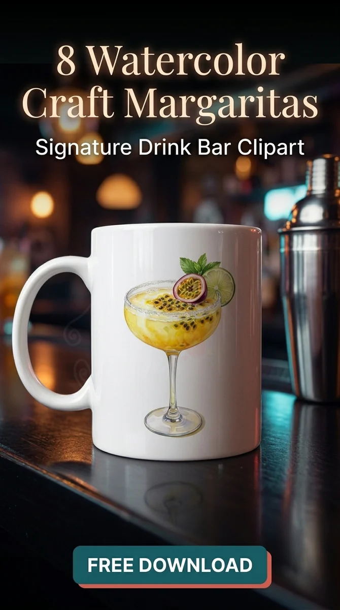 Free Passionfruit Margarita PNG | Tropical Drink Clipart — Watercolor Craft Cocktails Signature Drink Clipart watercolor clipart