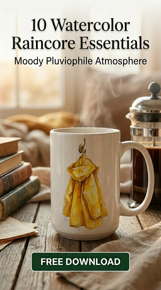 Free Yellow Raincoat PNG | Cozy Pluviophile Clipart — Raincore Aesthetic Clipart Pluviophile Watercolor watercolor clipart