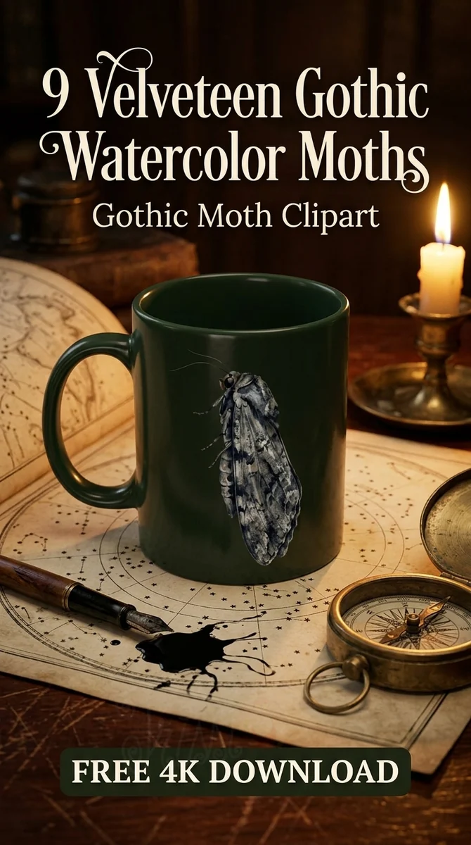 Free Black Witch Moth PNG | Gothic Velveteen Watercolor Clipart — Dark Academia | Gothic Moth Clipart watercolor clipart