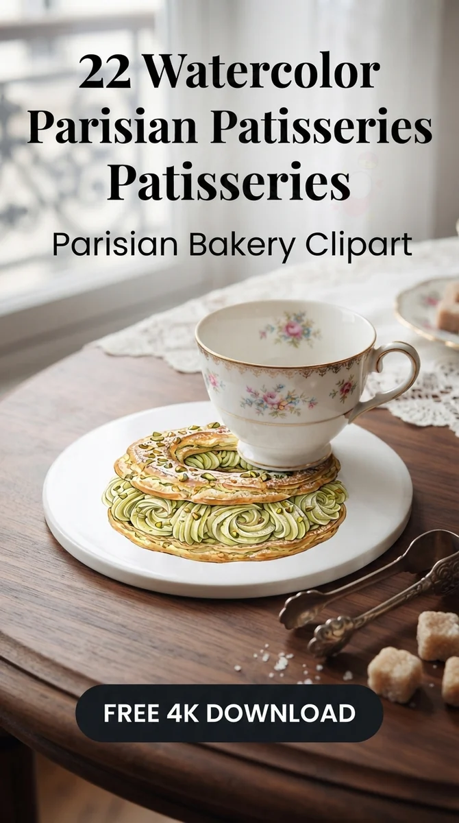 Free Pistachio Choux Pastry PNG | Paris Dessert Clipart — French Patisserie Clipart | Parisian Bakery PNG watercolor clipart