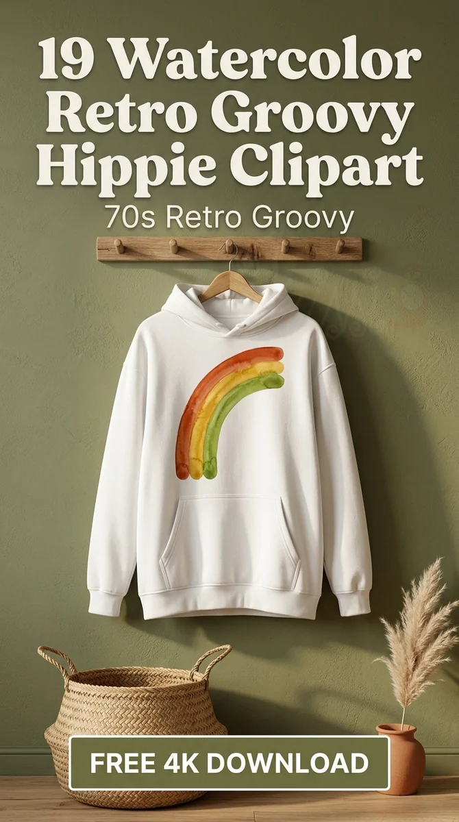 Free Retro Rainbow PNG | Watercolor Boho Hippie Clipart — Retro Groovy Clipart | Hippie 70s PNG watercolor clipart