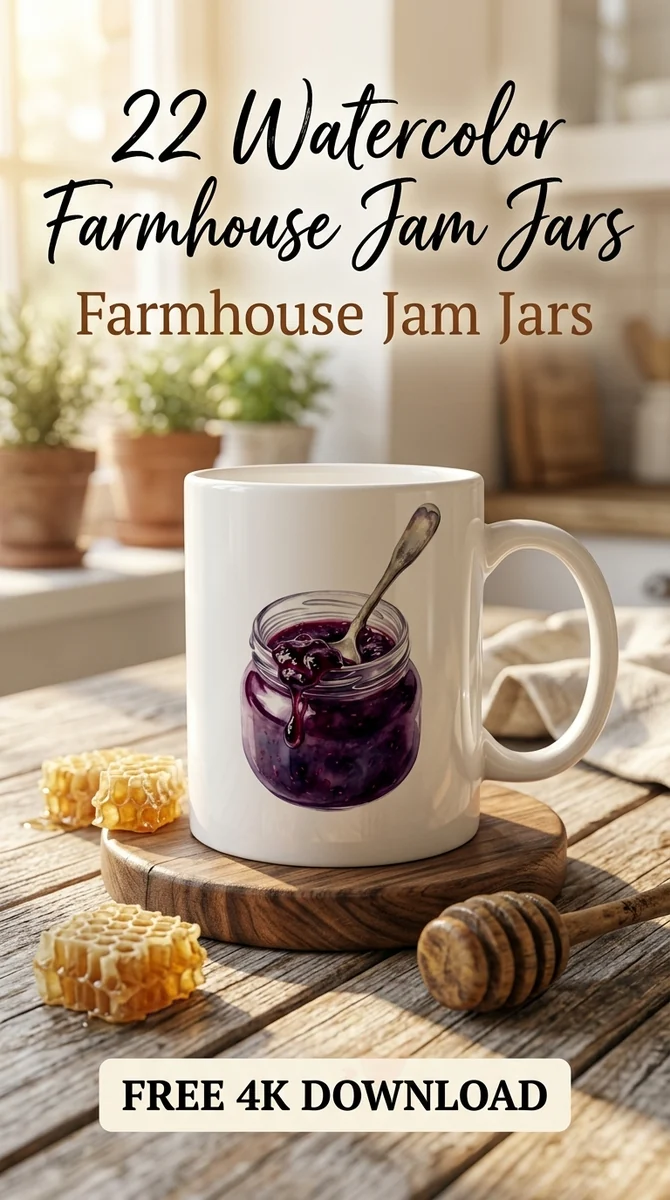 Free Blackberry Preserves PNG | Rustic Jam Clipart — Cottagecore Jam Jar Clipart | Rustic Farmhouse PNG watercolor clipart