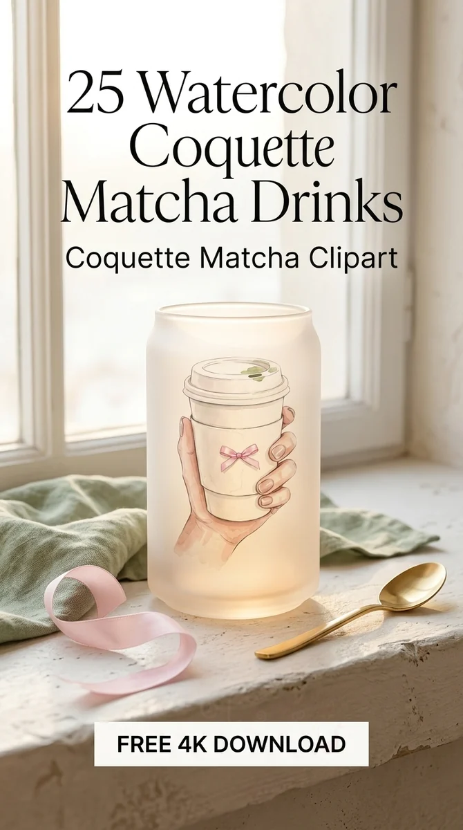 Free Clean Girl Matcha To-Go Cup PNG | Cute Pink Bow Clipart โ Coquette Matcha Latte | Soft Girl Cafe Clipart PNG watercolor clipart