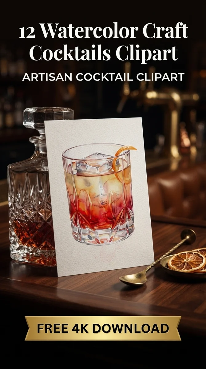 Free Mezcal Negroni PNG | Watercolor Craft Cocktail Clipart — Craft Cocktails | Watercolor Bar Menu PNGs watercolor clipart