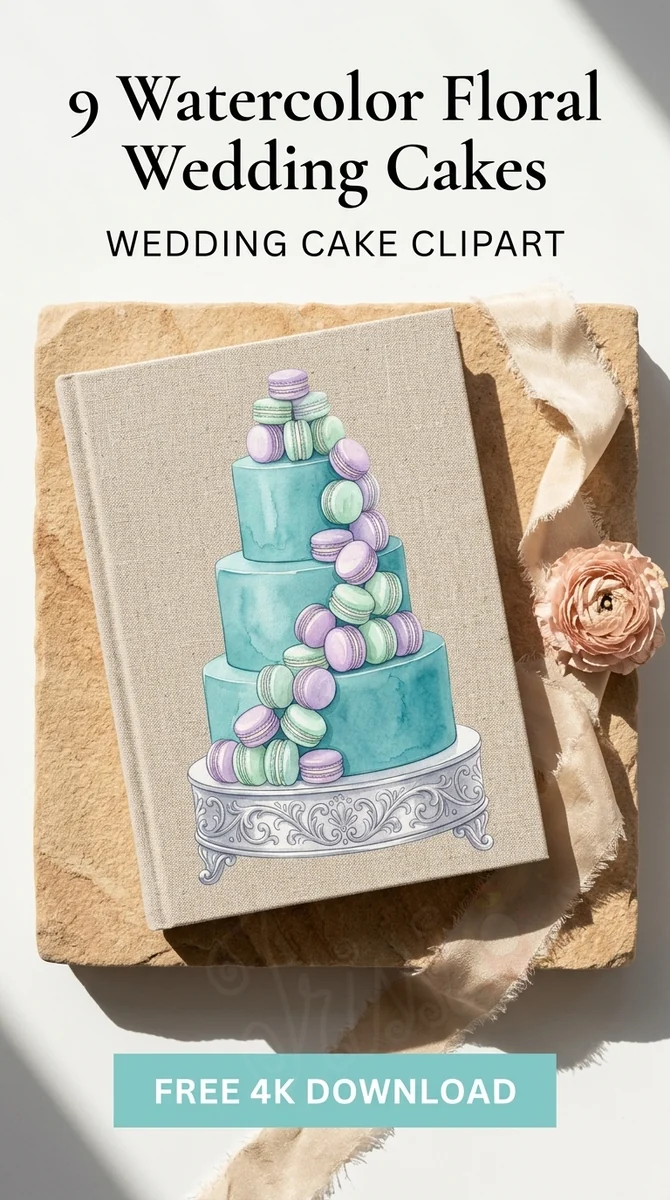 Free Pastel Macaron Wedding Cake PNG | Whimsical Dessert Clipart — Watercolor Wedding Cakes | Elegant Bridal Clipart watercolor clipart