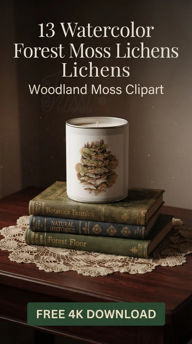 Free Forest Bracket Fungi PNG | Mossy Mushroom Clipart — Forest Moss Lichens | Woodland Clipart PNG watercolor clipart