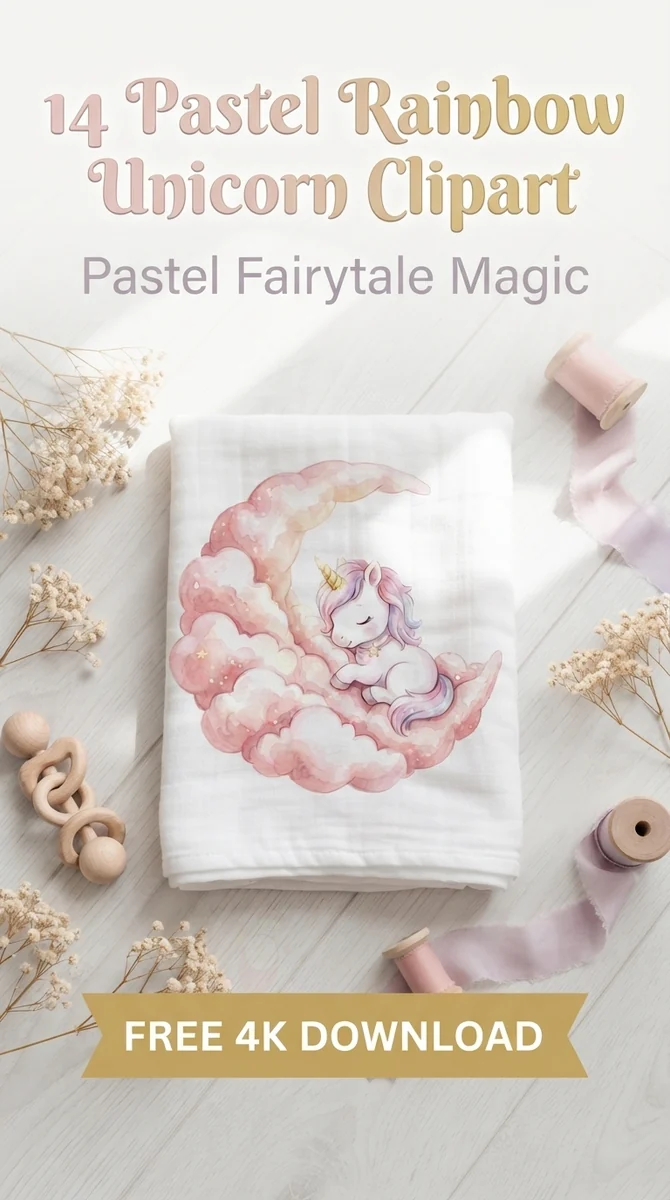 Free Sleeping Moon Unicorn PNG | Pastel Nursery Clipart — Dreamy Pastel Unicorns | Nursery & Party Clipart watercolor clipart