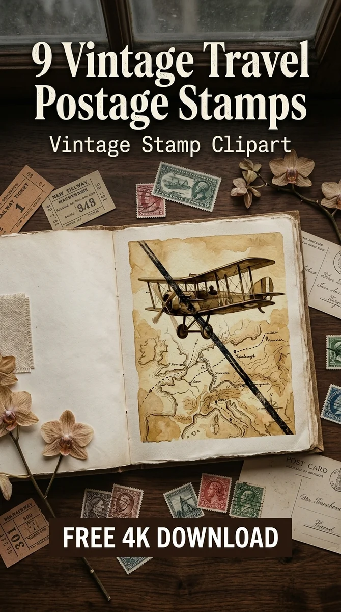 Free Antique Airmail PNG | Vintage Biplane Stamp Clipart — Vintage Travel Ephemera | Postage Stamp Clipart watercolor clipart