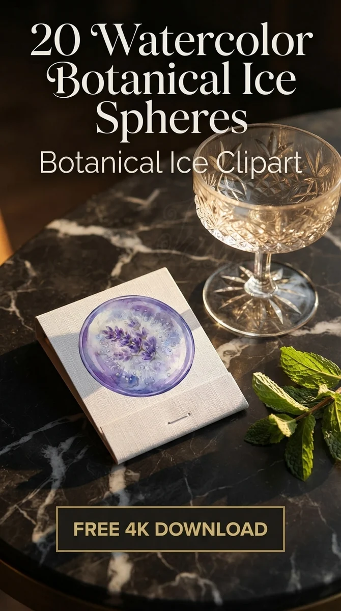 Free Lavender Ice Sphere PNG | Frozen Botanical Herb Clipart — Botanical Ice Spheres | Floral Cocktail Clipart watercolor clipart