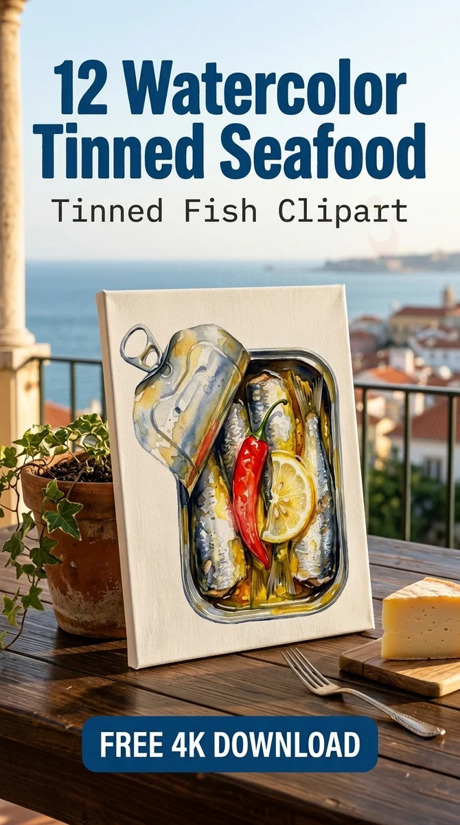 Free Spicy Sardines Tin PNG | Chili & Lemon Seafood Clipart — Sardine Girl Summer | Tinned Fish Clipart PNG watercolor clipart